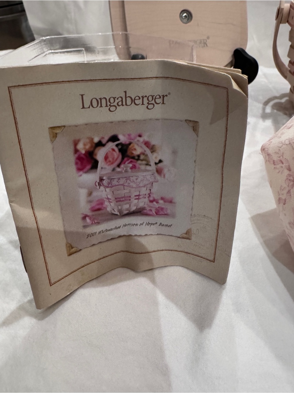 Longaberger Pink-Trim Floral Lined Woven Basket - Picture 10 of 11